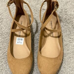 Christian Siriano Camel Flats with Ankle Strap